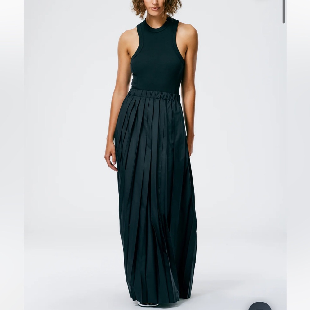 Tibi Sporty Nylon Black Pleated Maxi Skirt